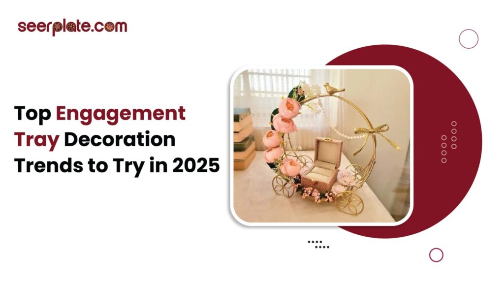 Modern floral engagement ring tray with pink roses and golden frame design, trending decoration style for 2025 events.