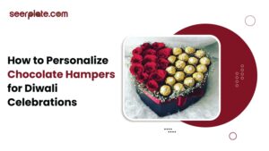 Beautiful Diwali chocolate hamper idea with red roses and Ferrero Rocher arranged in a decorative heart box.