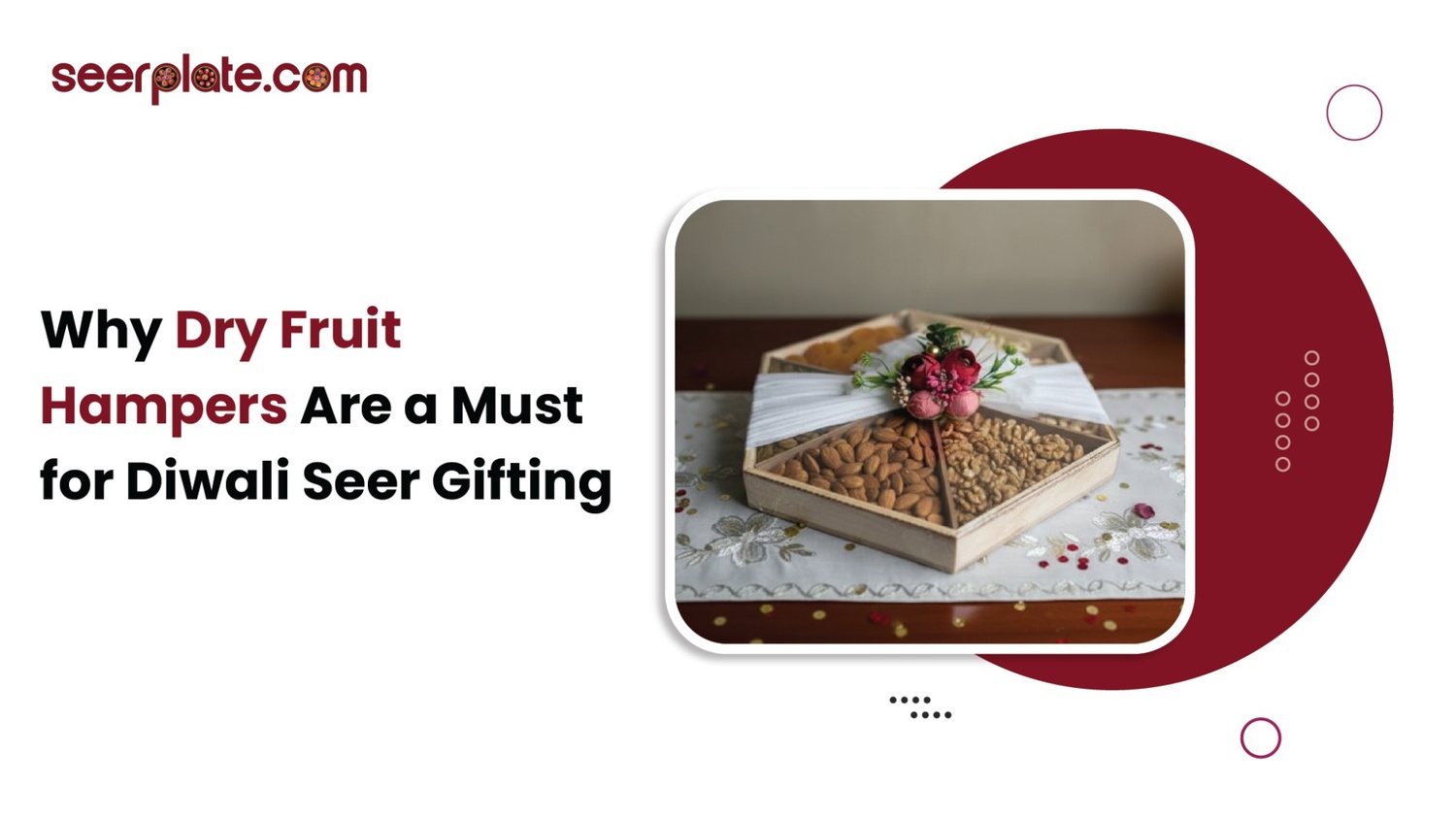 Hexagon dry fruit hamper with almonds, walnuts, apricots, decorated with flowers for Diwali seer gifting.