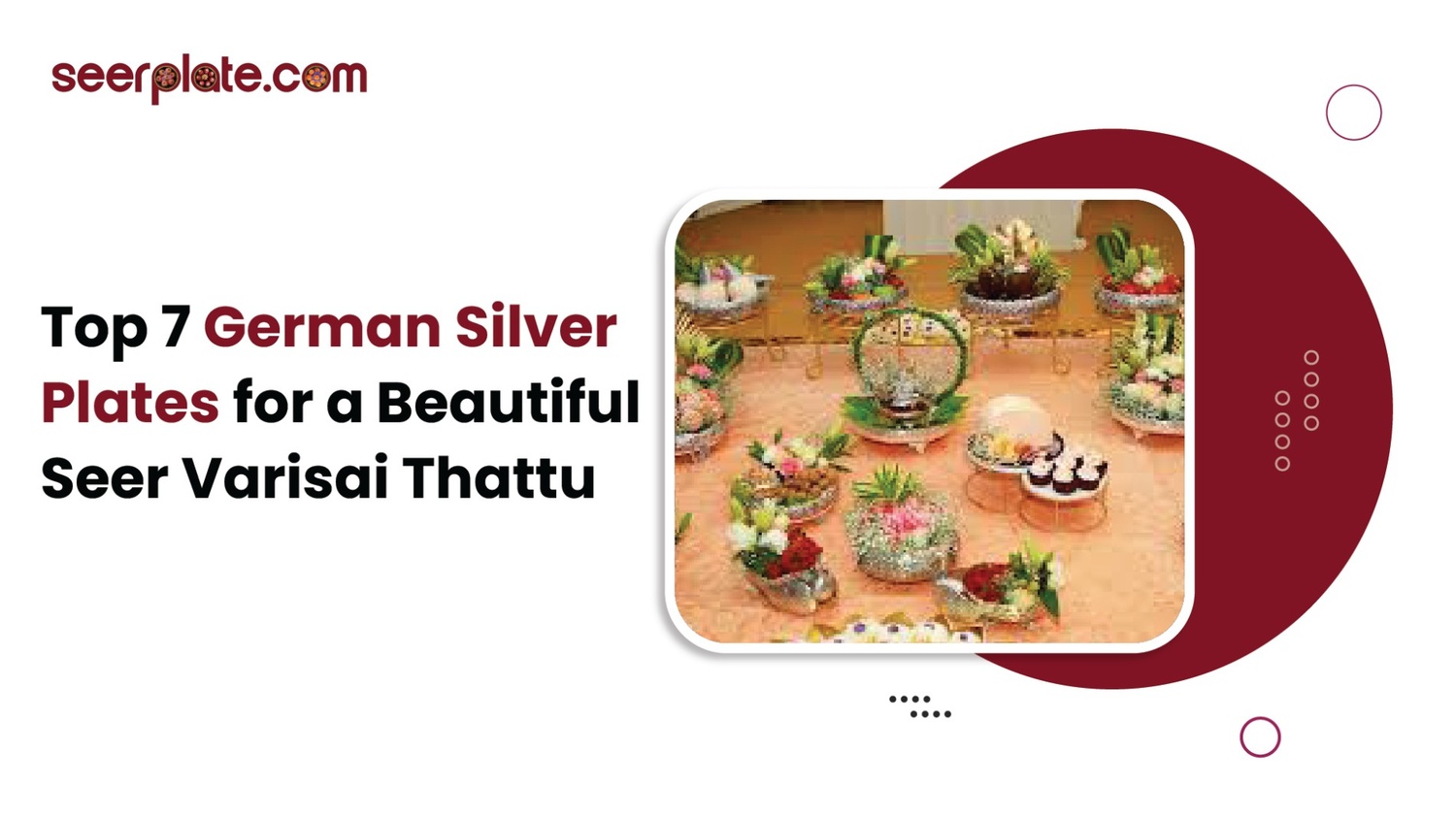 German silver plates arranged beautifully for a Seer Varisai Thattu, showcasing elegance and traditional decor for a ceremony.